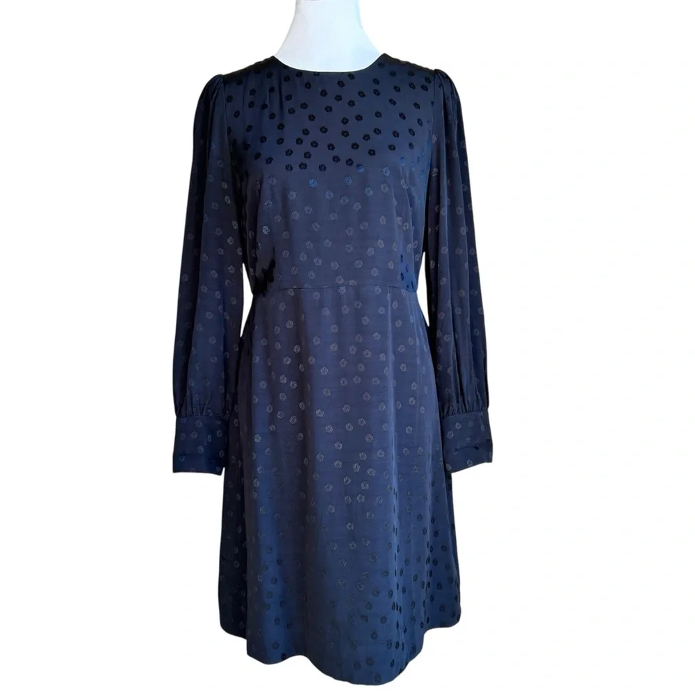 J Crew long sleeve Shift dress in jacquard floral dot black fit and flare sz 8